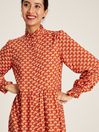 Joules Josie Burnt Orange Midi Tier Dress with Frill Neck