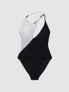 Reiss Black/White Leighton Asymmetric Colourblock Swimsuit