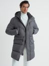 Reiss Grey Billings Quilted Hooded Coat