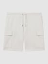 Reiss White Oliver Interlock Jersey Cargo Shorts