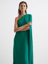 Reiss Green Nina Cape One Shoulder Maxi Dress