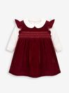 JoJo Maman Bébé Red Girls' 2-Piece Velvet Smocked Baby Dress & Body Set