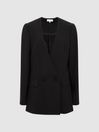 Reiss Black Margeaux Collarless Double-Breasted Blazer