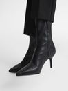 Reiss Black Caley Pointed Kitten Heel Leather Boots