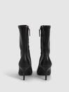 Reiss Black Caley Pointed Kitten Heel Leather Boots