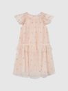 Reiss Pale Pink Fifi Senior Tulle Embroidered Dress