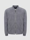 Reiss Soft Blue Clark Suede Zip Through Perforated Bomber Jacket