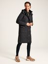Joules Chatsworth Black Showerproof Long Diamond Quilted Coat With Hood