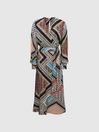 REISS Alegra Scarf Print Midi Dress