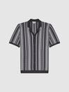 Reiss Anthracite Grey Gibbon Cuban Collar Striped Button-Through Shirt