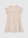 Reiss Pale Pink Luci Senior Sequin Tiered Dress