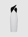 Reiss White Elodie One Shoulder Bodycon Midi Dress