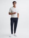 Reiss Ecru Federico Slim Fit Cable Knit Open Collar Polo Shirt