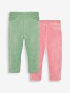JoJo Maman Bébé Green & Rose Pink 2-Pack Jersey Cord Jeggings