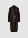Reiss Dark Aubergine Dana Reversible Longline Shearling Coat