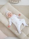 JoJo Maman Bébé White Jemima Puddle-Duck Cotton Baby Sleepsuit & Hat Set