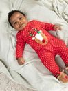 JoJo Maman Bébé Red Reindeer Appliqué Zip Cotton Baby Sleepsuit