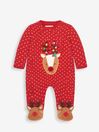 JoJo Maman Bébé Red Reindeer Appliqué  Zip Sleepsuit