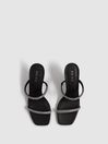Reiss Black Cai Crystal Mid Heel Sandals