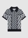 Reiss Blue Egon Junior Half Zip Geometric Polo T-Shirt