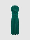 Reiss Green Tia Sleeveless Cowl-Neck Shirt Dress