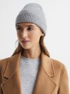 Reiss Soft Grey Cara Cashmere Ribbed Beanie Hat