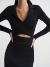 Reiss Black Freya Cut-Out Collared Knitted Bodycon Dress