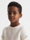 Reiss Ecru Marcus Senior Crew Neck Ribbed Wool Blend Jumper