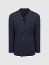 Reiss Blue Broadgate Double Breasted Prince of Wales Check Blazer