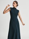 Reiss Teal Livvy Open Back Midi Dress