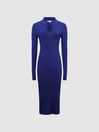 Reiss Blue Ronnie Collared Knitted Bodycon Dress