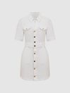 Reiss White Mayslie PAIGE Button Through Denim Mini Dress