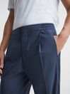 Reiss Steel Blue Brighton Relaxed Drawstring Trousers with Turn-Ups