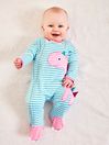 JoJo Maman Bébé Blue/Pink Dino Appliqué Zip Cotton Baby Sleepsuit