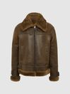 Reiss Brown Daia Aviator Leather Jacket