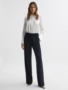 Reiss Navy Hailey Wide Wide Leg Pull On Trousers
