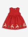 JoJo Maman Bébé Red Reindeer Appliqué Cord Dress