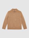 Reiss Camel Royal Junior Cashmere Slim Fit Half Zip Jumper