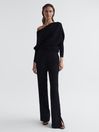 Reiss Black Lorna Asymmetric Drape Knitted Top