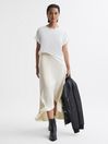 Reiss Ivory Inga Satin High Rise Midi Skirt
