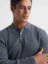 Reiss Mid Grey Melange Holmes Buttoned Ribbed Polo Top