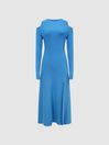 Reiss Blue Jean Cold Shoulder Knitted Dress