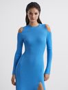 Reiss Blue Jean Cold Shoulder Knitted Dress