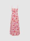 Reiss Pink Print Bonnie Petite Floral Print Fitted Midi Dress