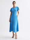 Reiss Blue Eleni Cap Sleeve Maxi Dress