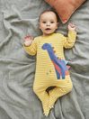 JoJo Maman Bébé Mustard Dinosaur Appliqué Zip Sleepsuit