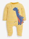 JoJo Maman Bébé Mustard Dinosaur Appliqué Zip Sleepsuit