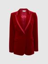 Reiss Red Bree Single Breasted Tailored Velvet Blazer