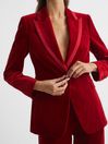 Reiss Red Bree Single Breasted Tailored Velvet Blazer