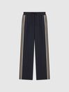 Reiss Navy Odell Wide Wide Leg Pull On Trousers